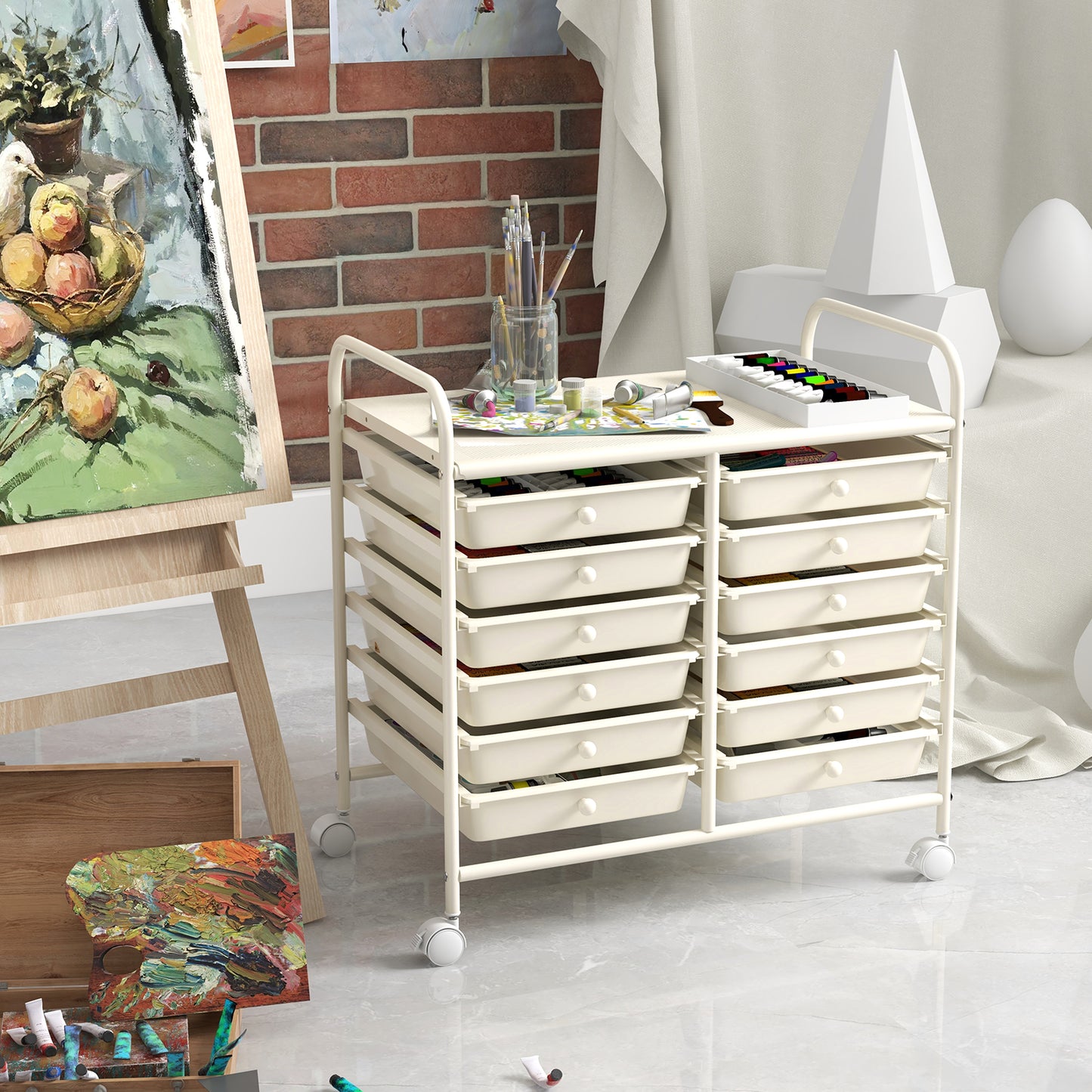 12 Drawers Rolling Storage Cart for Home and Office, White File Cabinets at Gallery Canada