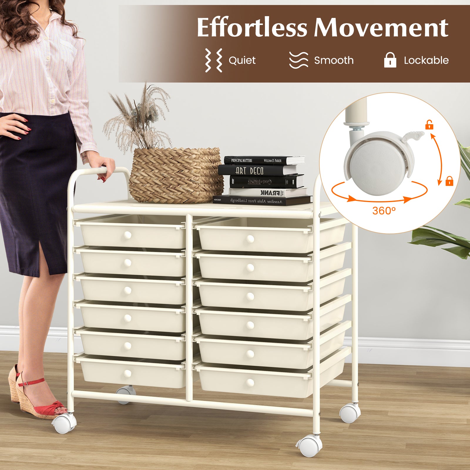 12 Drawers Rolling Storage Cart for Home and Office, White File Cabinets at Gallery Canada