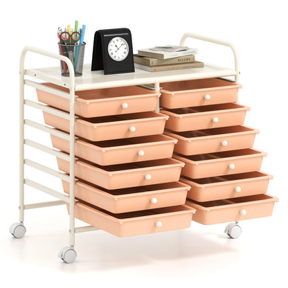 12 Drawers Rolling Storage Cart for Home and Office, Peach File Cabinets at Gallery Canada
