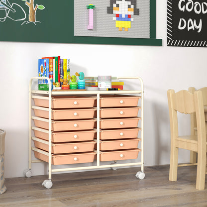 12 Drawers Rolling Storage Cart for Home and Office, Peach File Cabinets at Gallery Canada