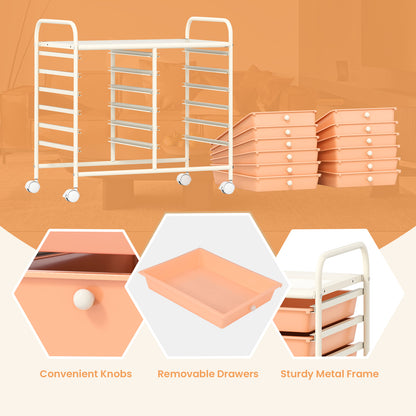 12 Drawers Rolling Storage Cart for Home and Office, Peach File Cabinets at Gallery Canada
