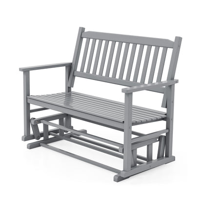 2 Seats Outdoor Glider Bench with Armrests and Slatted Seat, Gray Patio Rocking Chairs & Gliders Gray at Gallery Canada