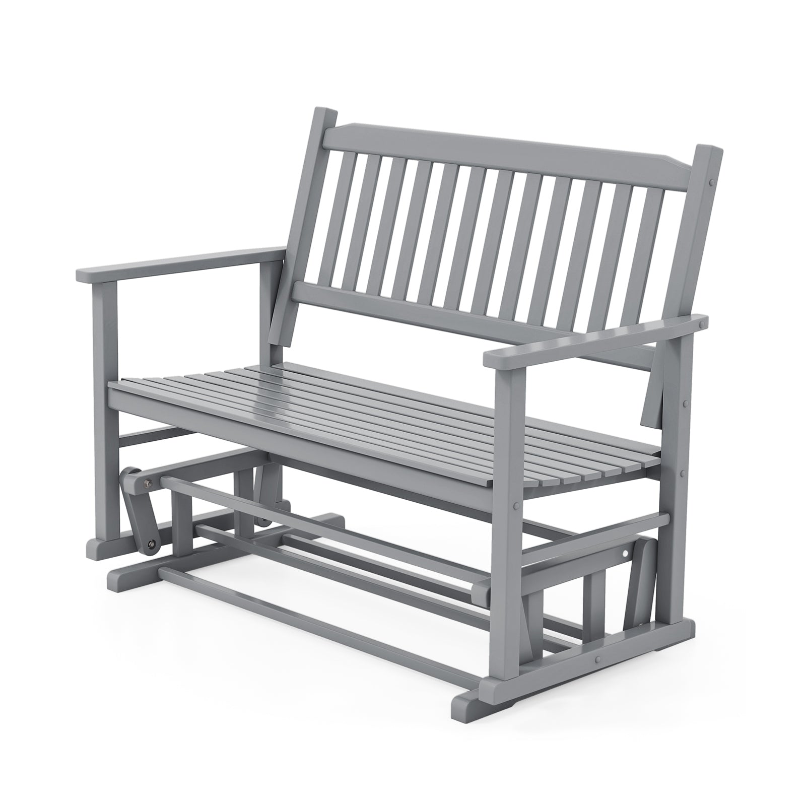 2 Seats Outdoor Glider Bench with Armrests and Slatted Seat, Gray Patio Rocking Chairs & Gliders at Gallery Canada