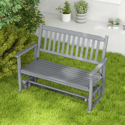 2 Seats Outdoor Glider Bench with Armrests and Slatted Seat, Gray Patio Rocking Chairs & Gliders at Gallery Canada