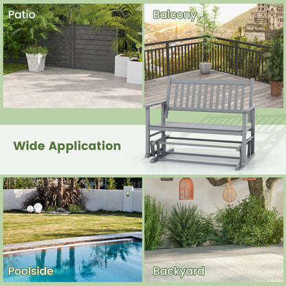 2 Seats Outdoor Glider Bench with Armrests and Slatted Seat, Gray Patio Rocking Chairs & Gliders at Gallery Canada