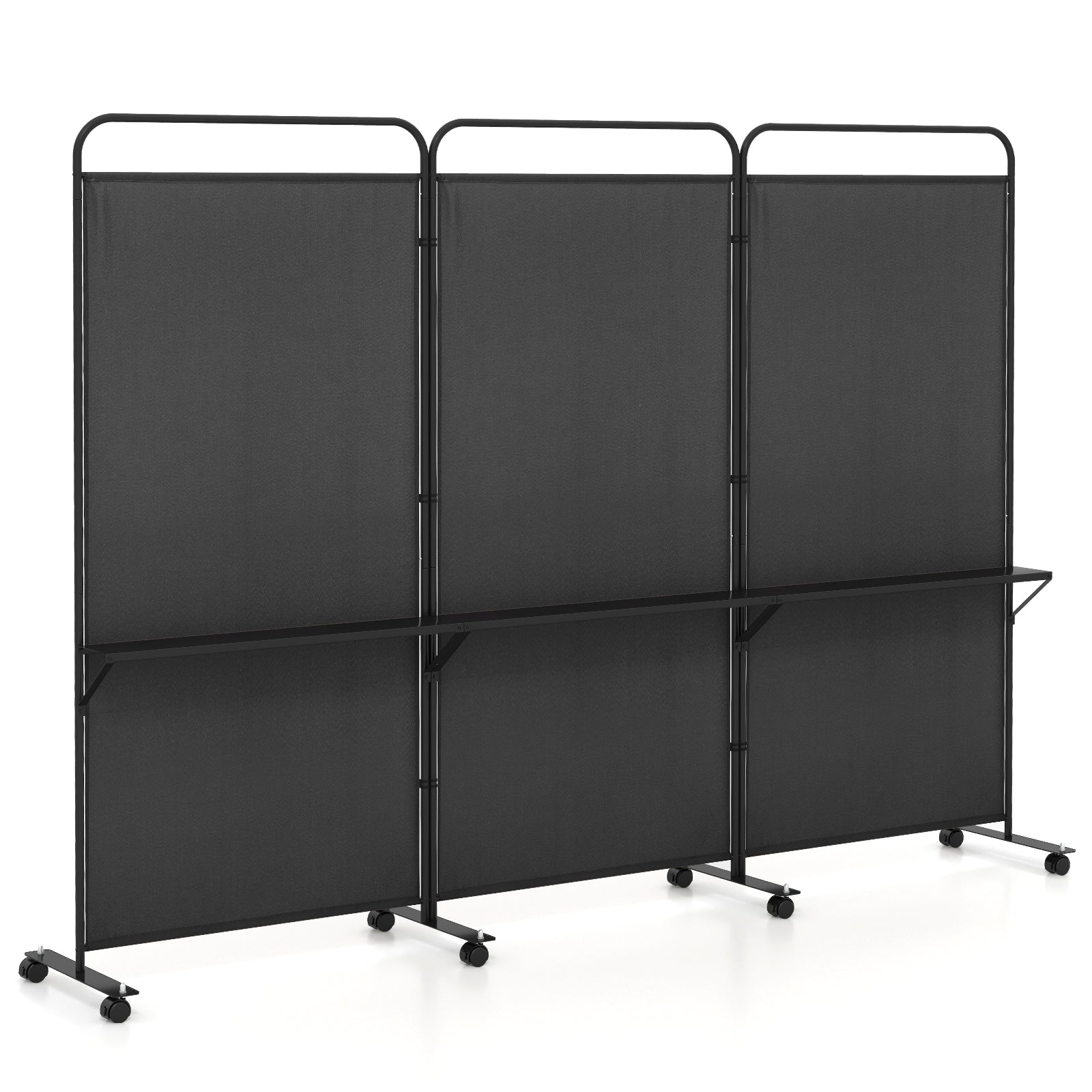 3-Panel Folding Room Divider, 3 Metal Shelves, Lockable Wheels, Black Room Dividers at Gallery Canada