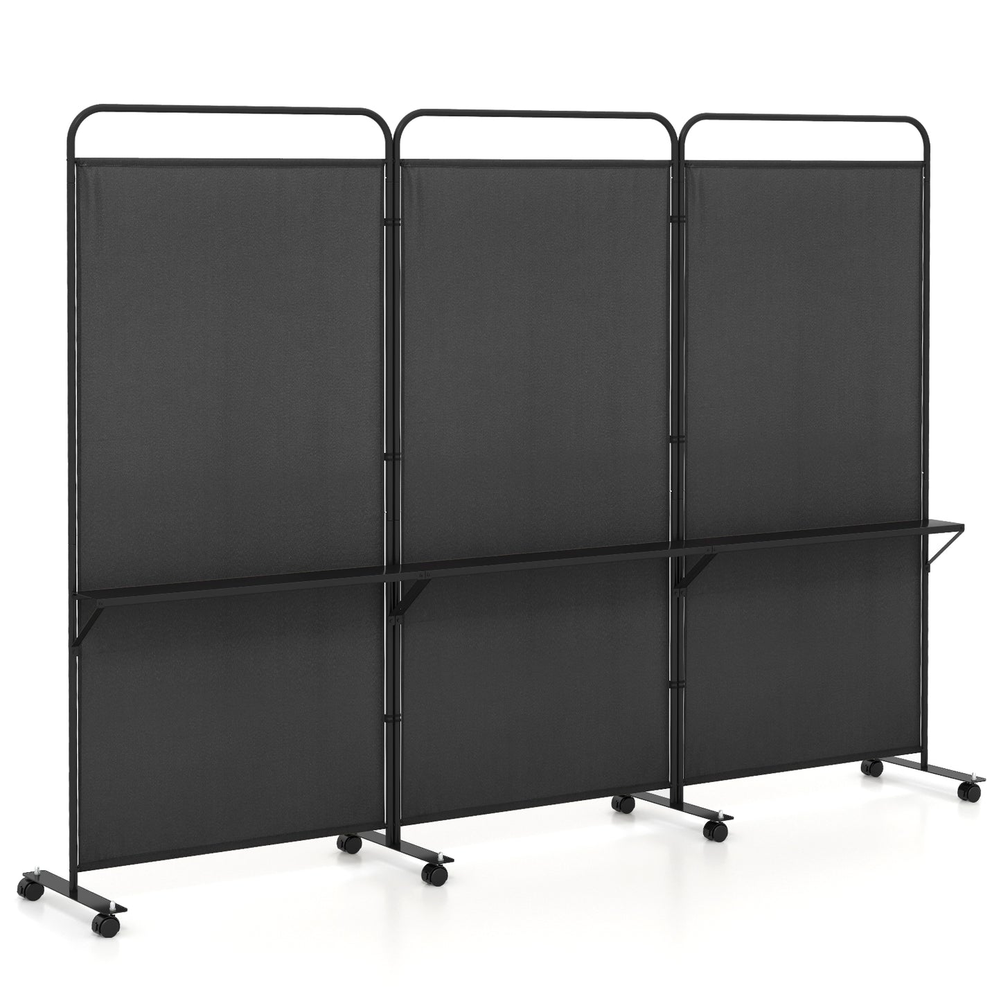 3-Panel Folding Room Divider, 3 Metal Shelves, Lockable Wheels, Black Room Dividers at Gallery Canada