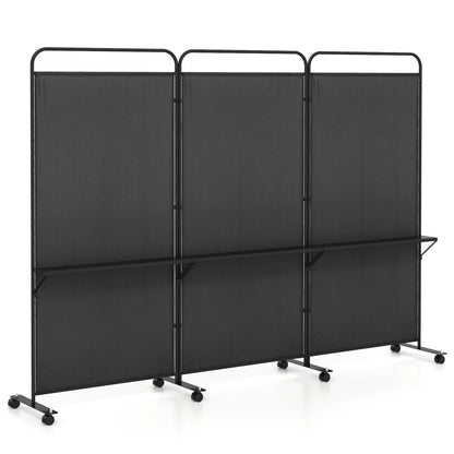 3-Panel Folding Room Divider, 3 Metal Shelves, Lockable Wheels, Black Room Dividers at Gallery Canada