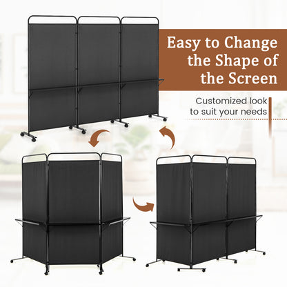 3-Panel Folding Room Divider, 3 Metal Shelves, Lockable Wheels, Black Room Dividers at Gallery Canada