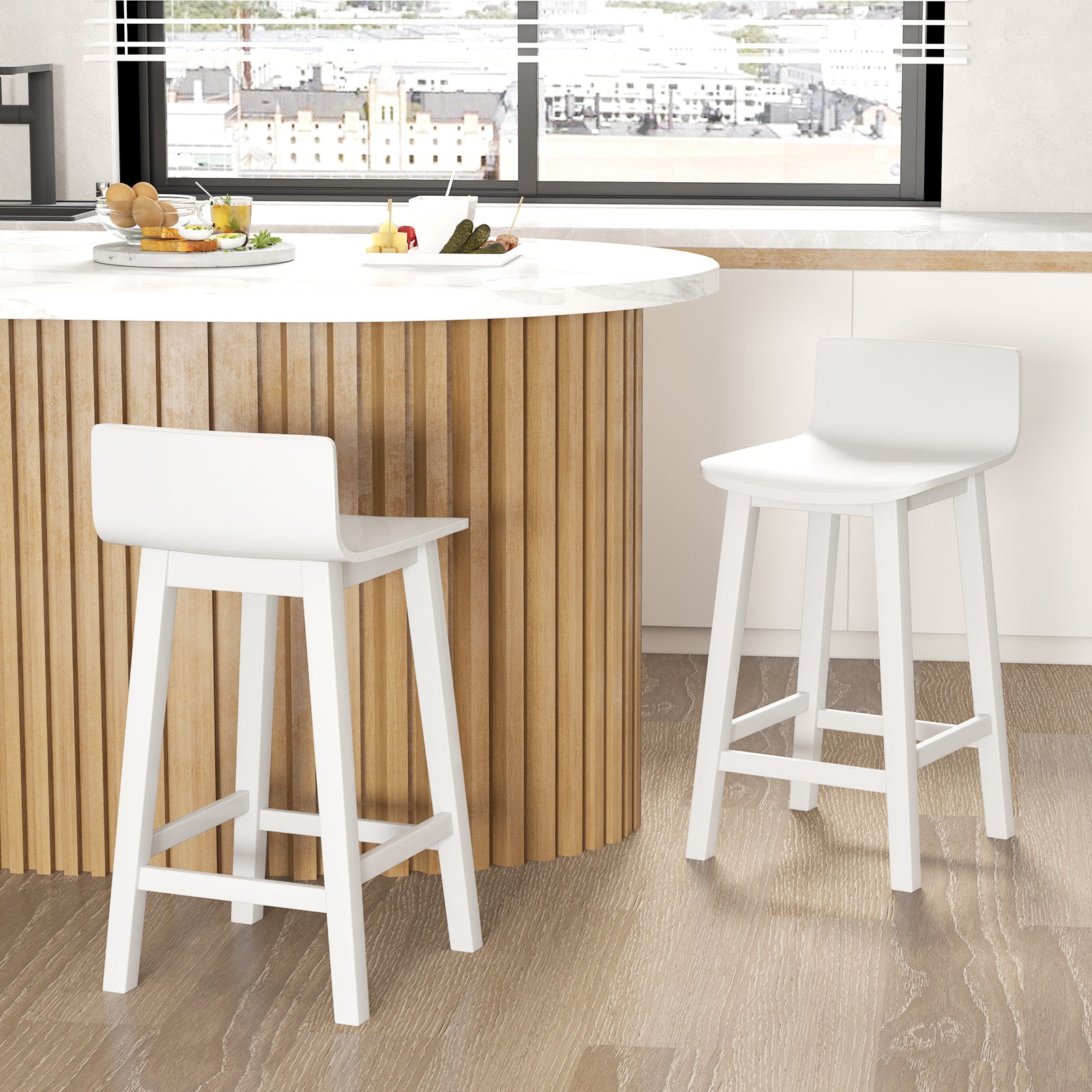 Wood Bar Stools Set of 2 with Solid Back and Seat, White Bar Stools at Gallery Canada