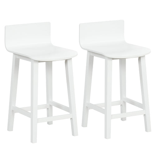 Wood Bar Stools Set of 2 with Solid Back and Seat, White