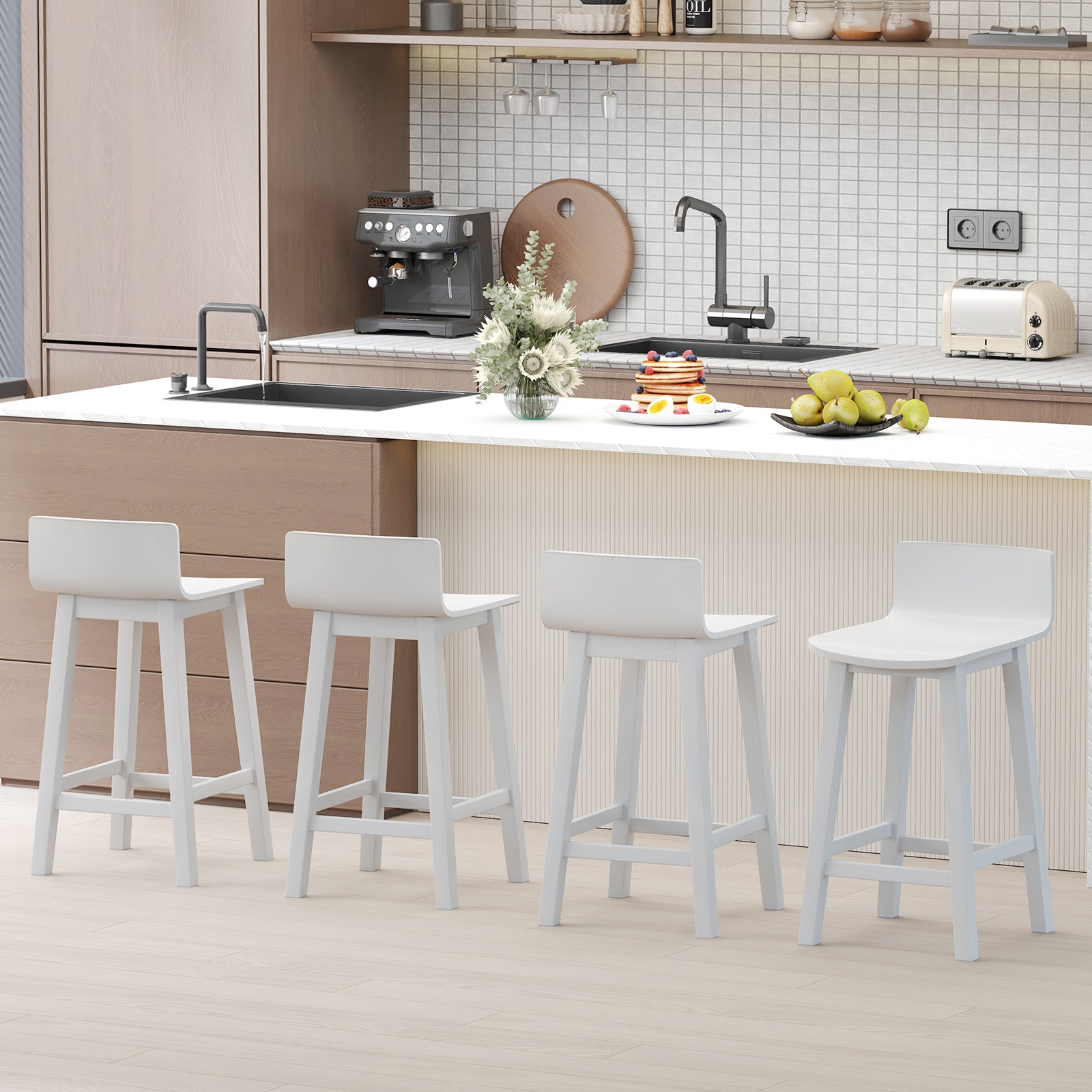 Wood Bar Stools Set of 2 with Solid Back and Seat, White Bar Stools at Gallery Canada