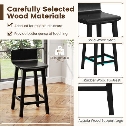 Wood Bar Stools Set of 2 with Solid Back and Seat, Black Bar Stools at Gallery Canada