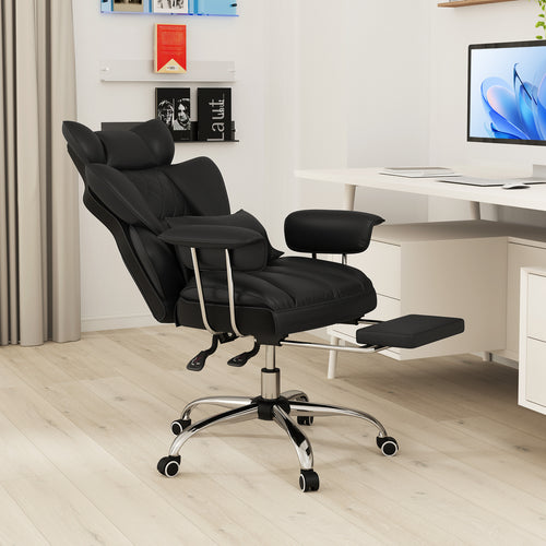 Executive Office Desk Chair With Footrest, Lumbar Support, Black