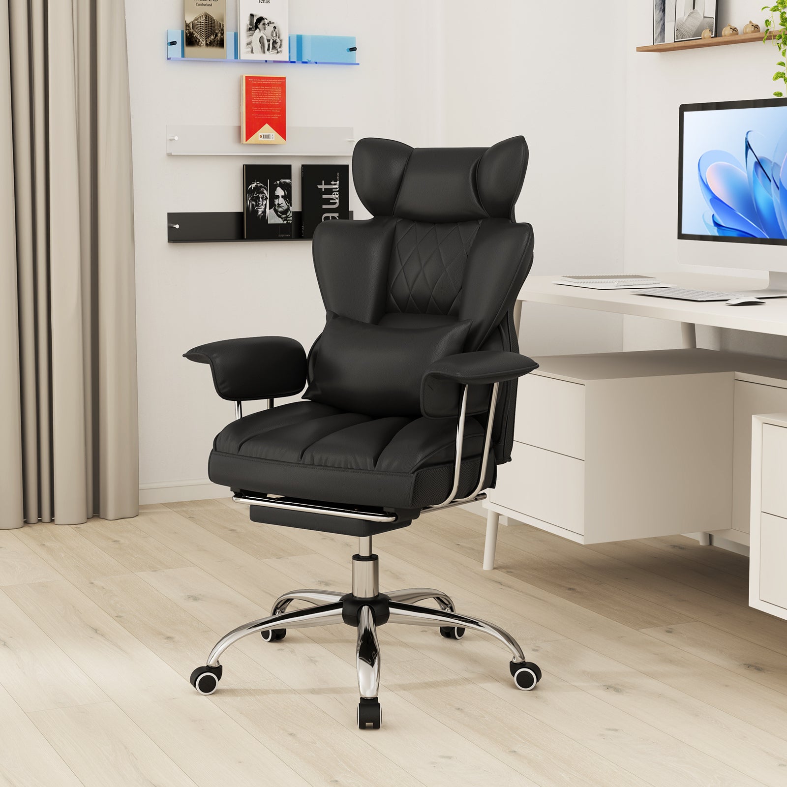 Executive Office Desk Chair With Footrest, Lumbar Support, Black Ergonomic Chairs at Gallery Canada