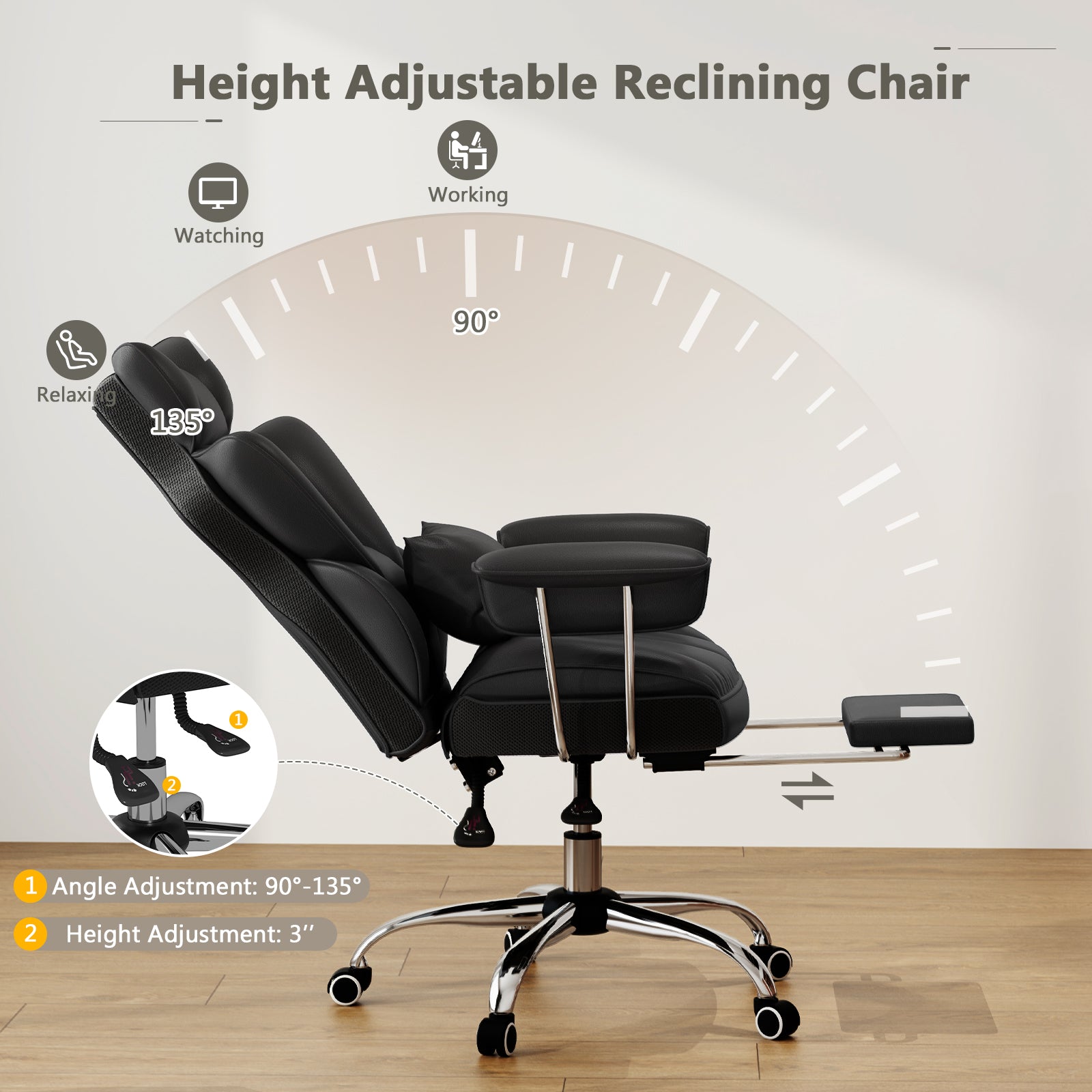 Executive Office Desk Chair With Footrest, Lumbar Support, Black Ergonomic Chairs at Gallery Canada