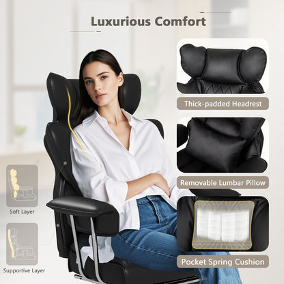 Executive Office Desk Chair With Footrest, Lumbar Support, Black Ergonomic Chairs at Gallery Canada