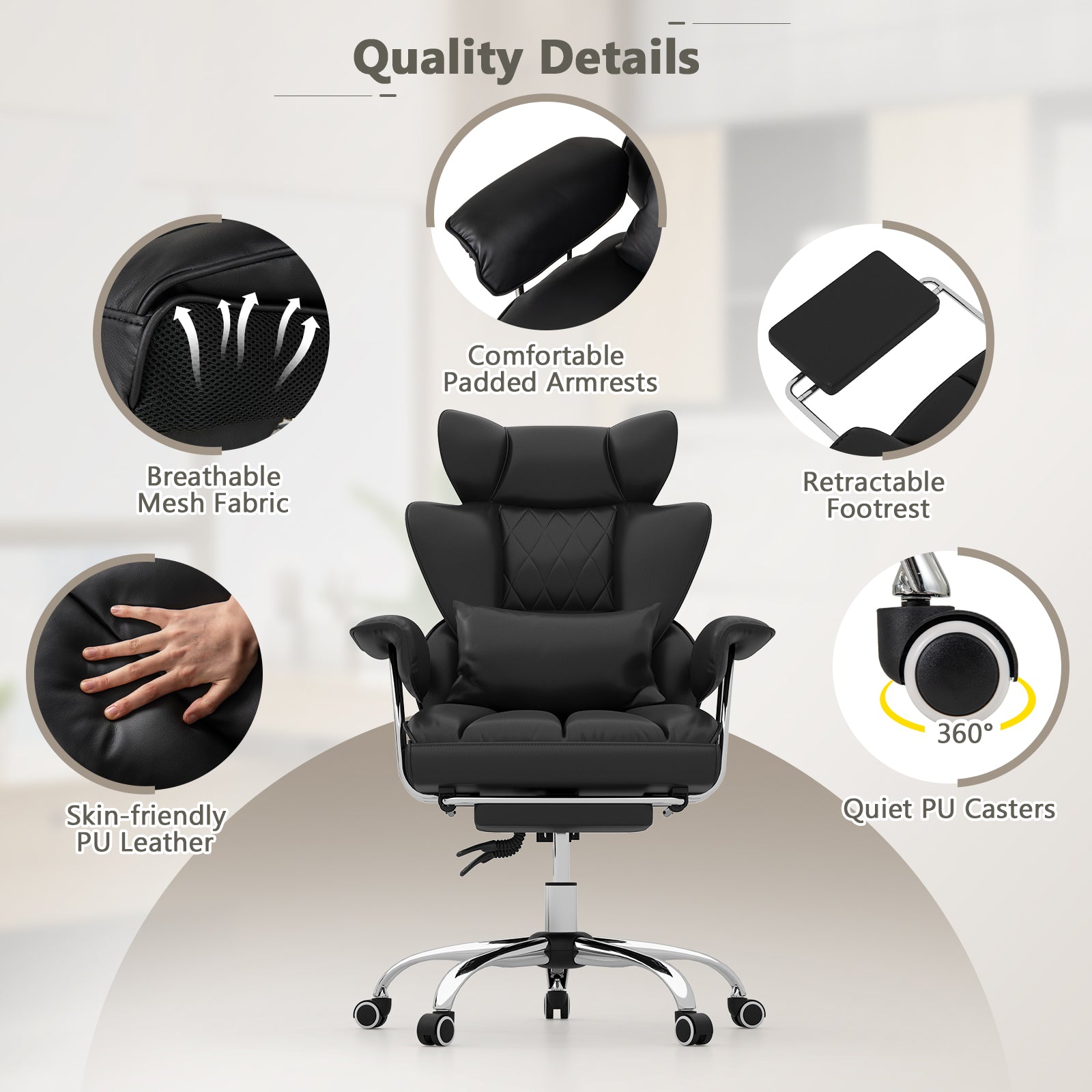 Executive Office Desk Chair With Footrest, Lumbar Support, Black Ergonomic Chairs at Gallery Canada