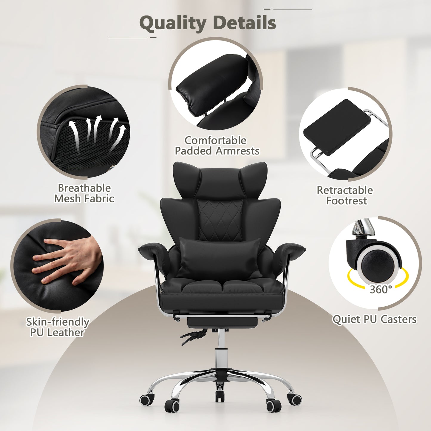 Executive Office Desk Chair With Footrest, Lumbar Support, Black Ergonomic Chairs at Gallery Canada