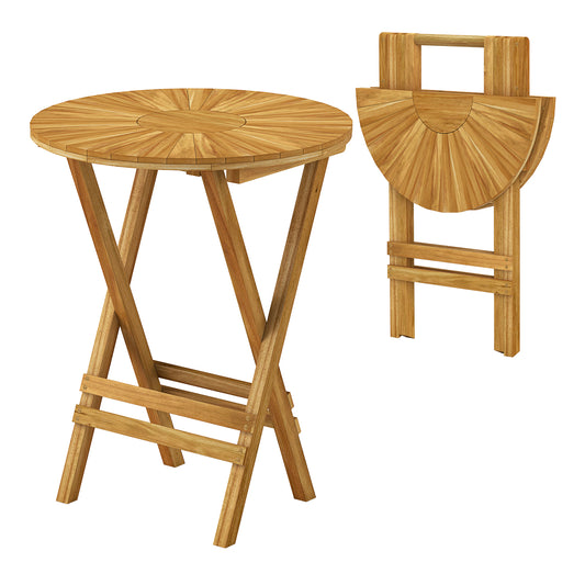 Teak Wood Folding Side Table, Round Slatted Top, X Frame, Natural Patio Coffee Tables Natural at Gallery Canada