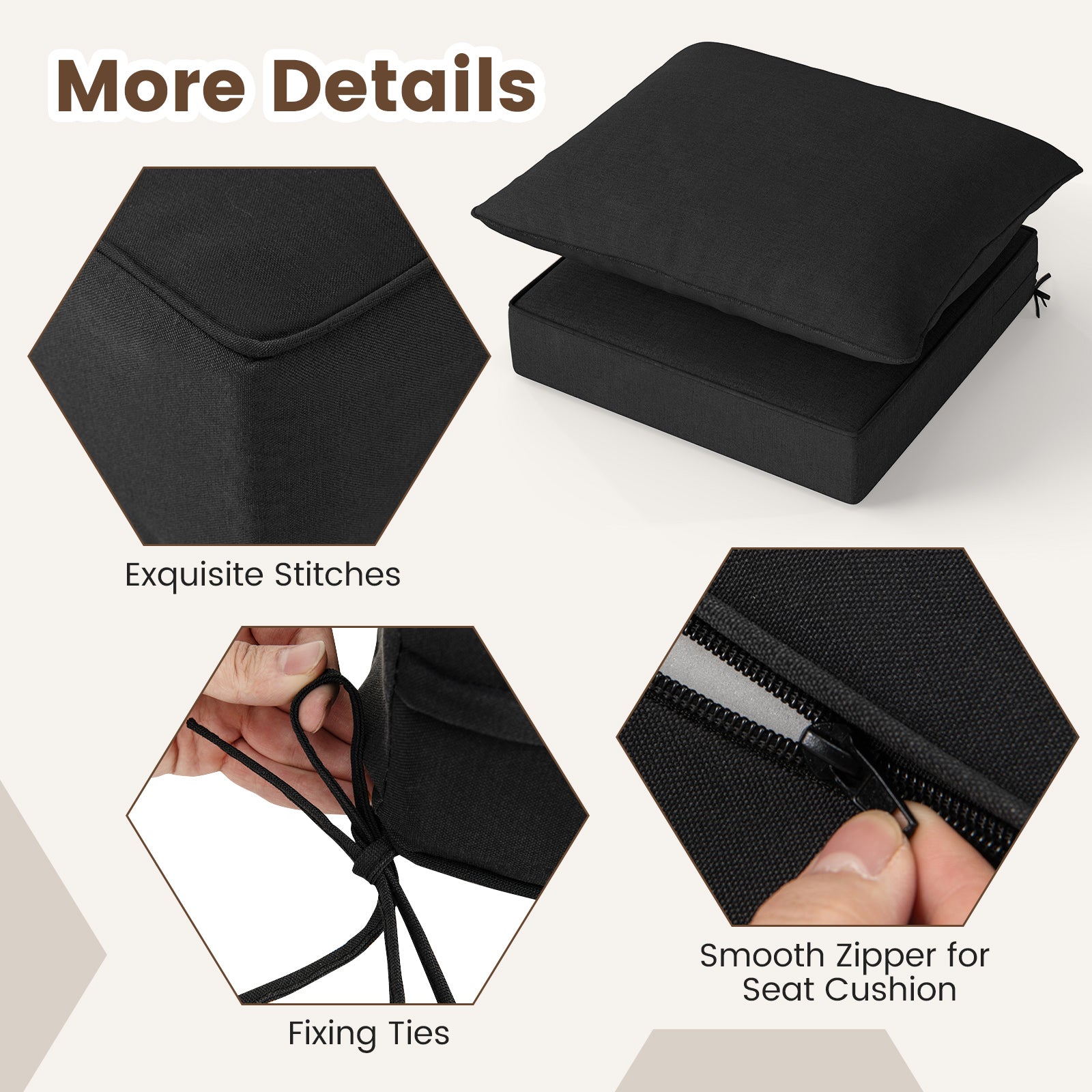 Deep Seat Chair Cushion Pads Set with Rope Belts for Indoor and Outdoor, Black Outdoor Furniture Accessories at Gallery Canada