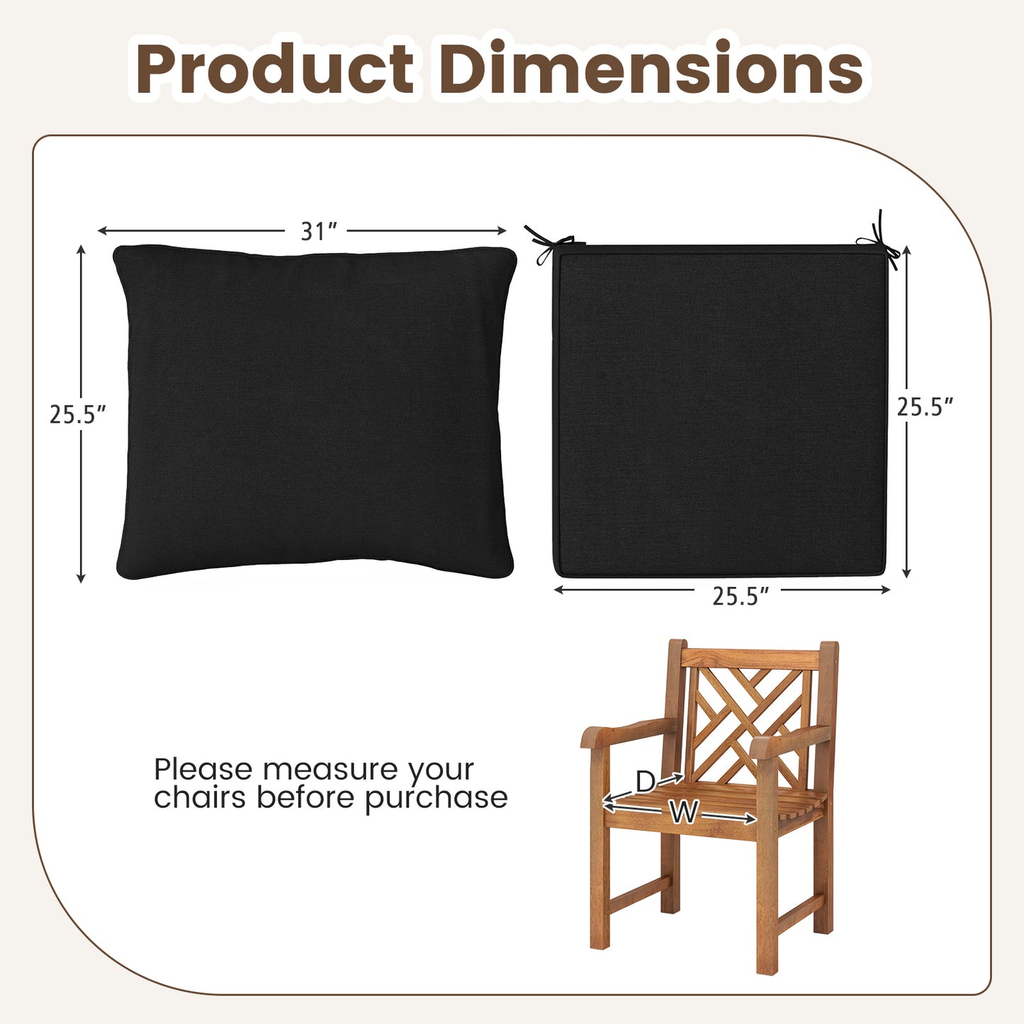 Deep Seat Chair Cushion Pads Set with Rope Belts for Indoor and Outdoor, Black Outdoor Furniture Accessories at Gallery Canada