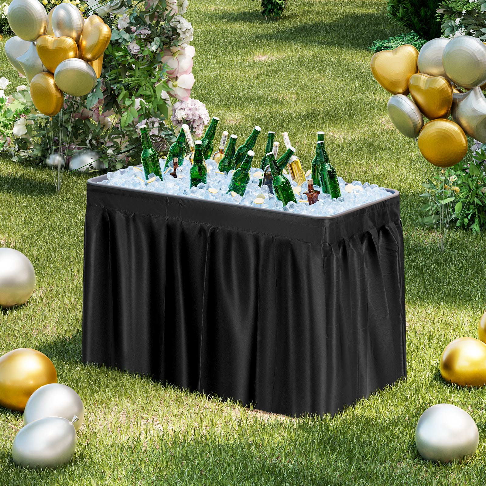 4 Feet Plastic Party Ice Folding Table with Matching Skirt, Black Camping Furniture at Gallery Canada