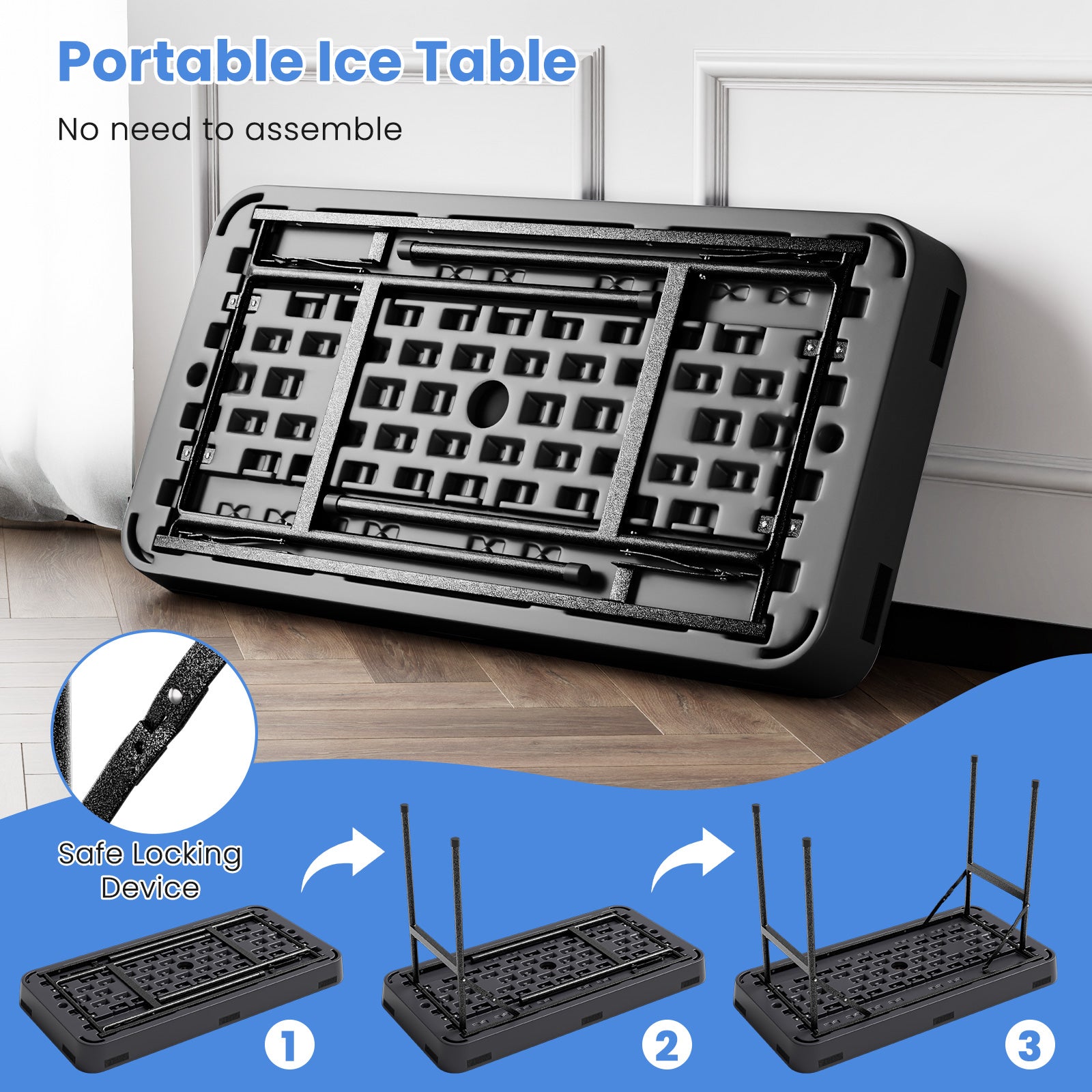 4 Feet Plastic Party Ice Folding Table with Matching Skirt, Black Camping Furniture at Gallery Canada