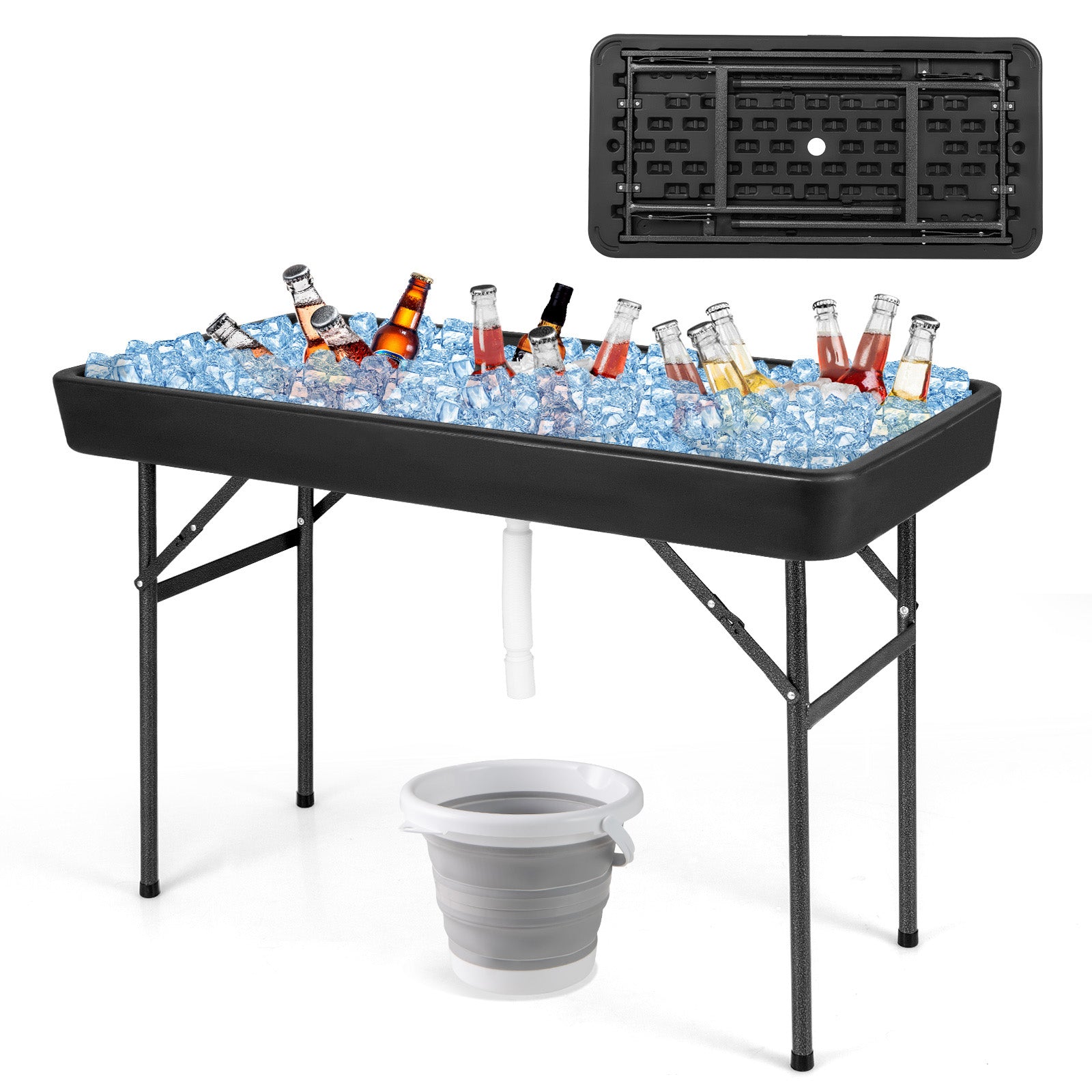 4 Feet Plastic Party Ice Folding Table with Matching Skirt, Black Camping Furniture Black at Gallery Canada