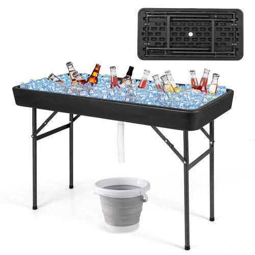4 Feet Plastic Party Ice Folding Table with Matching Skirt, Black