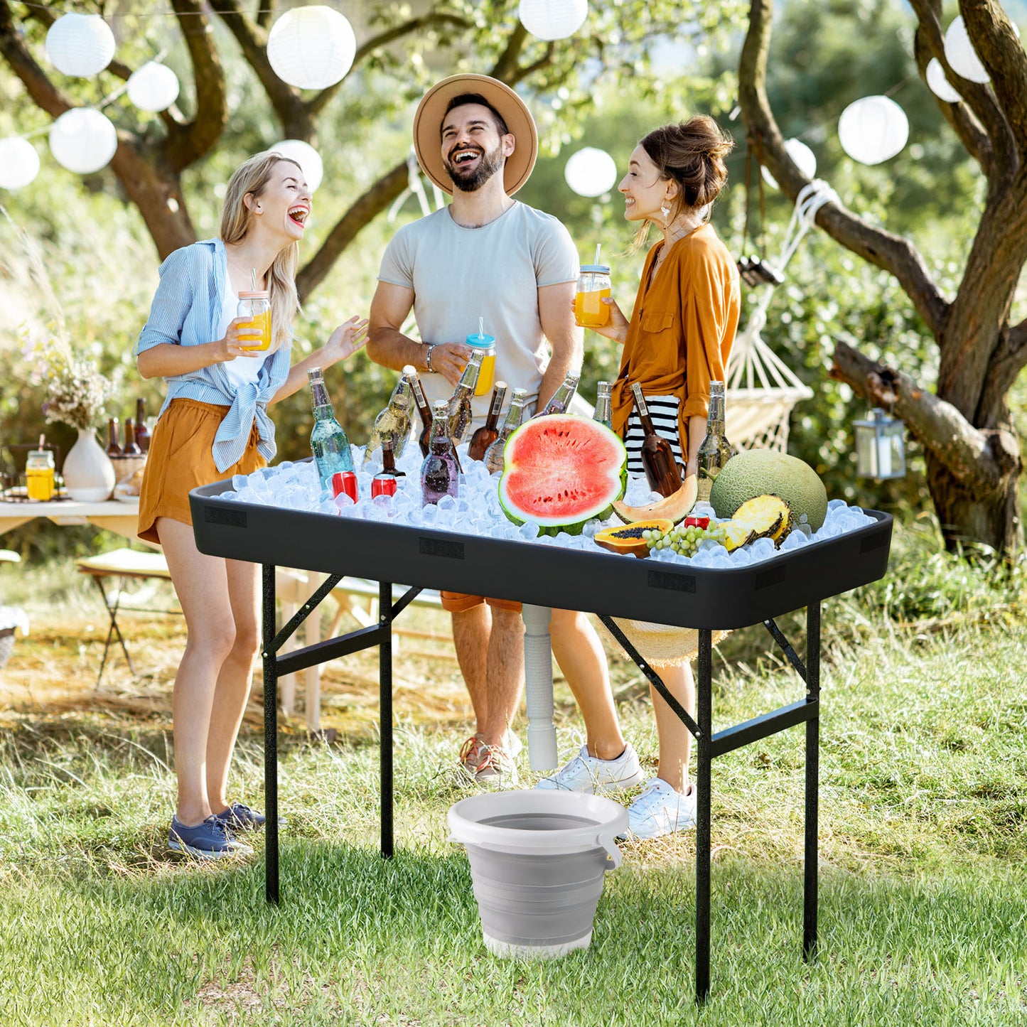 4 Feet Plastic Folding Table With Skirt, Black Camping Furniture at Gallery Canada