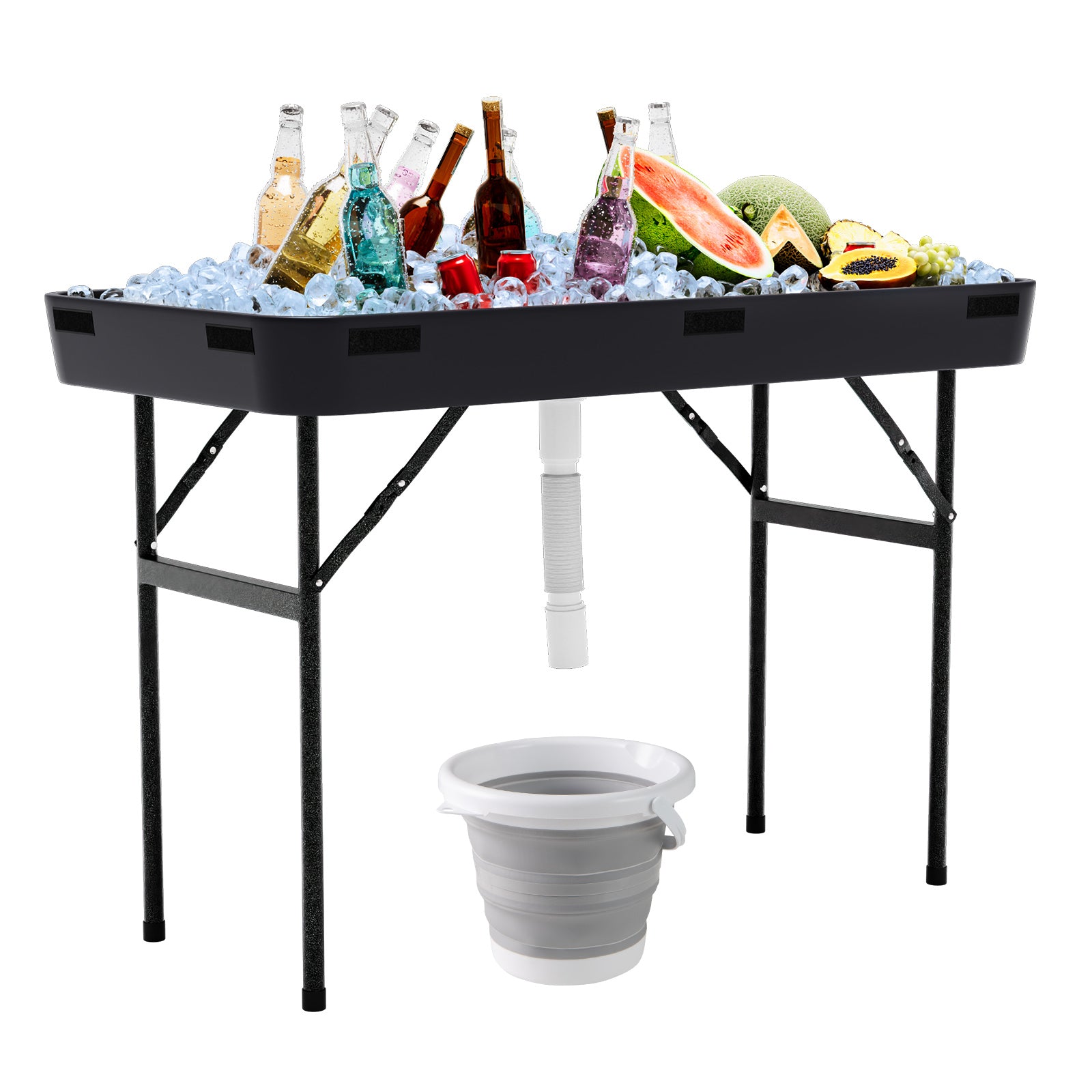 4 Feet Plastic Party Ice Folding Table with Matching Skirt, Black Camping Furniture at Gallery Canada