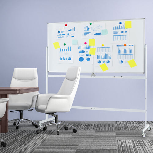 Rolling Double-Sided Magnetic Whiteboard on Wheels with Stand and Aluminum Alloy Frame, White