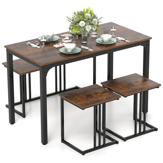 Industrial Dining Table Set, 4 Pieces, Brown Dining Room Sets Brown at Gallery Canada