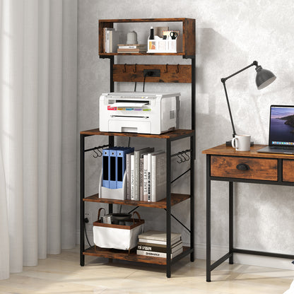 5-Tier Microwave Stand with Power Outlet and 10 S-shape Hooks, Rustic Brown Baker's Racks at Gallery Canada