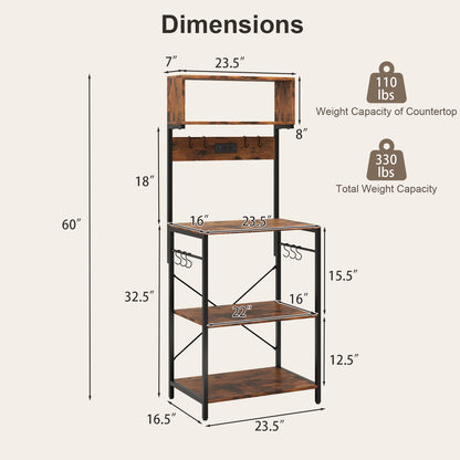 5-Tier Microwave Stand with Power Outlet and 10 S-shape Hooks, Rustic Brown Baker's Racks at Gallery Canada