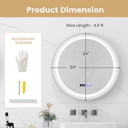 Anti-Fog Round Led Bathroom Mirror with 3 Color LED Lights-S, White Wall Mirrors at Gallery Canada