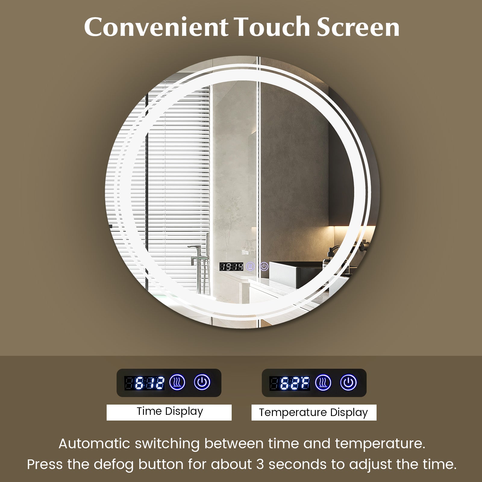 Anti-Fog Round Led Bathroom Mirror with 3 Color LED Lights-S, White Wall Mirrors at Gallery Canada