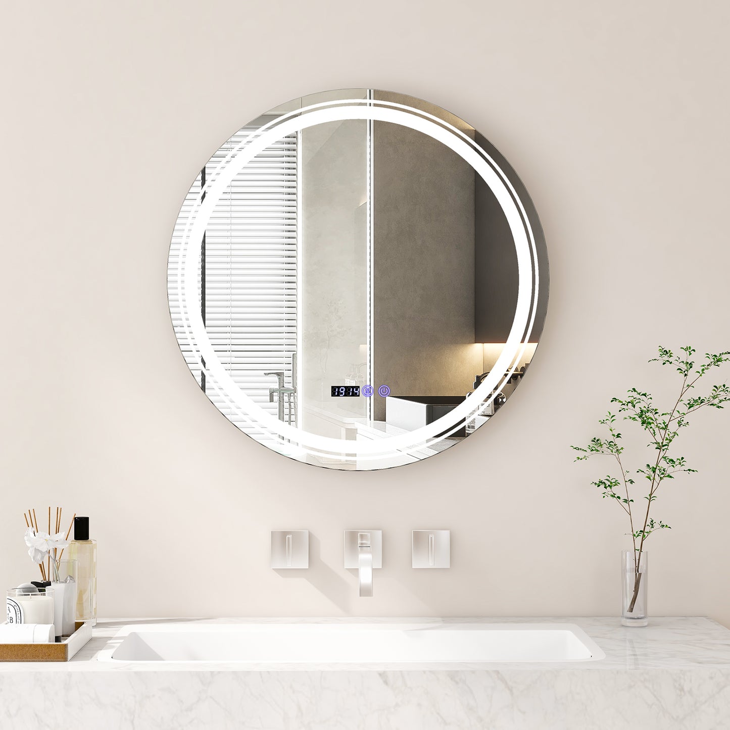 Anti-Fog Round Led Bathroom Mirror with 3 Color LED Lights-M, White Wall Mirrors at Gallery Canada