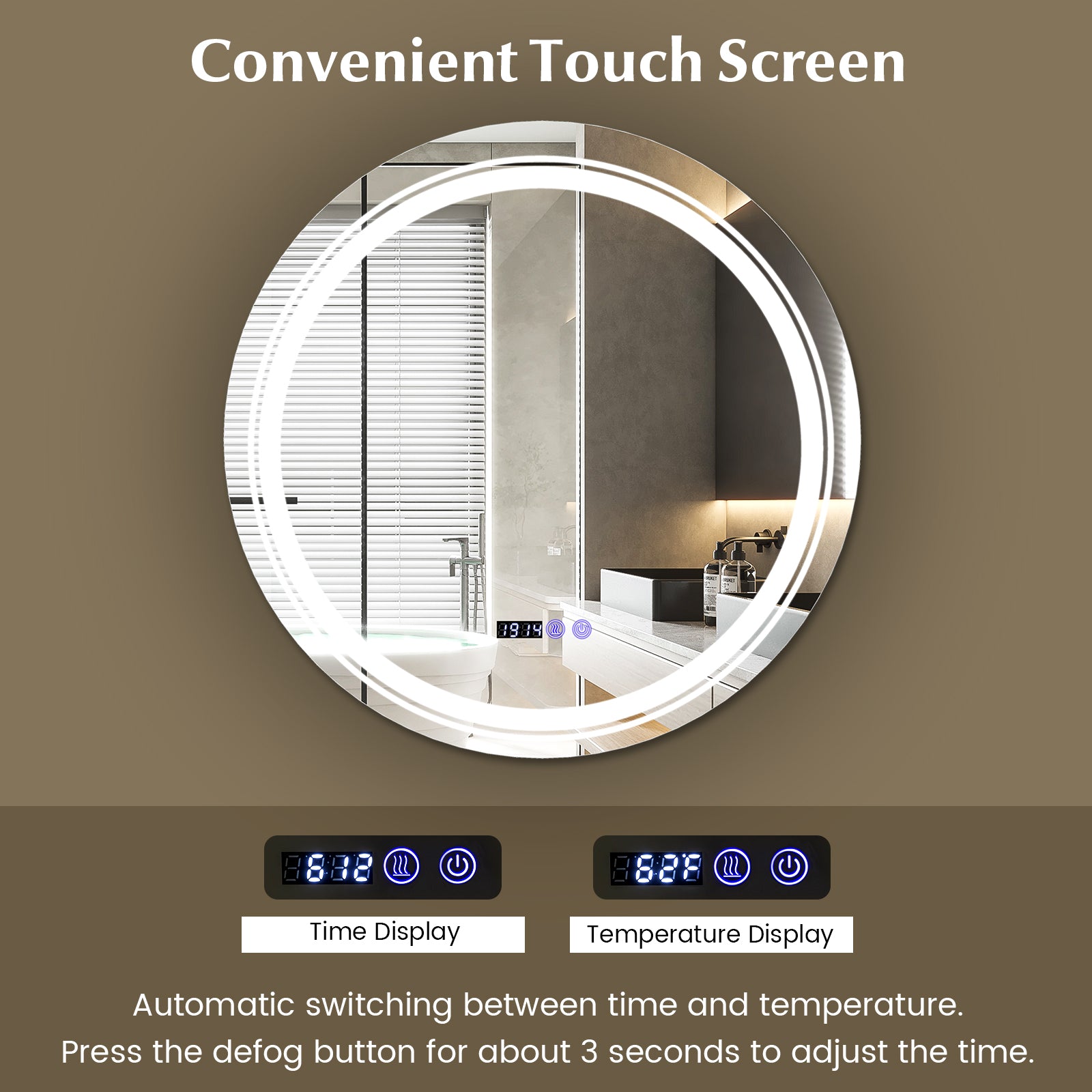 Anti-Fog Round Led Bathroom Mirror with 3 Color LED Lights-M, White Wall Mirrors at Gallery Canada