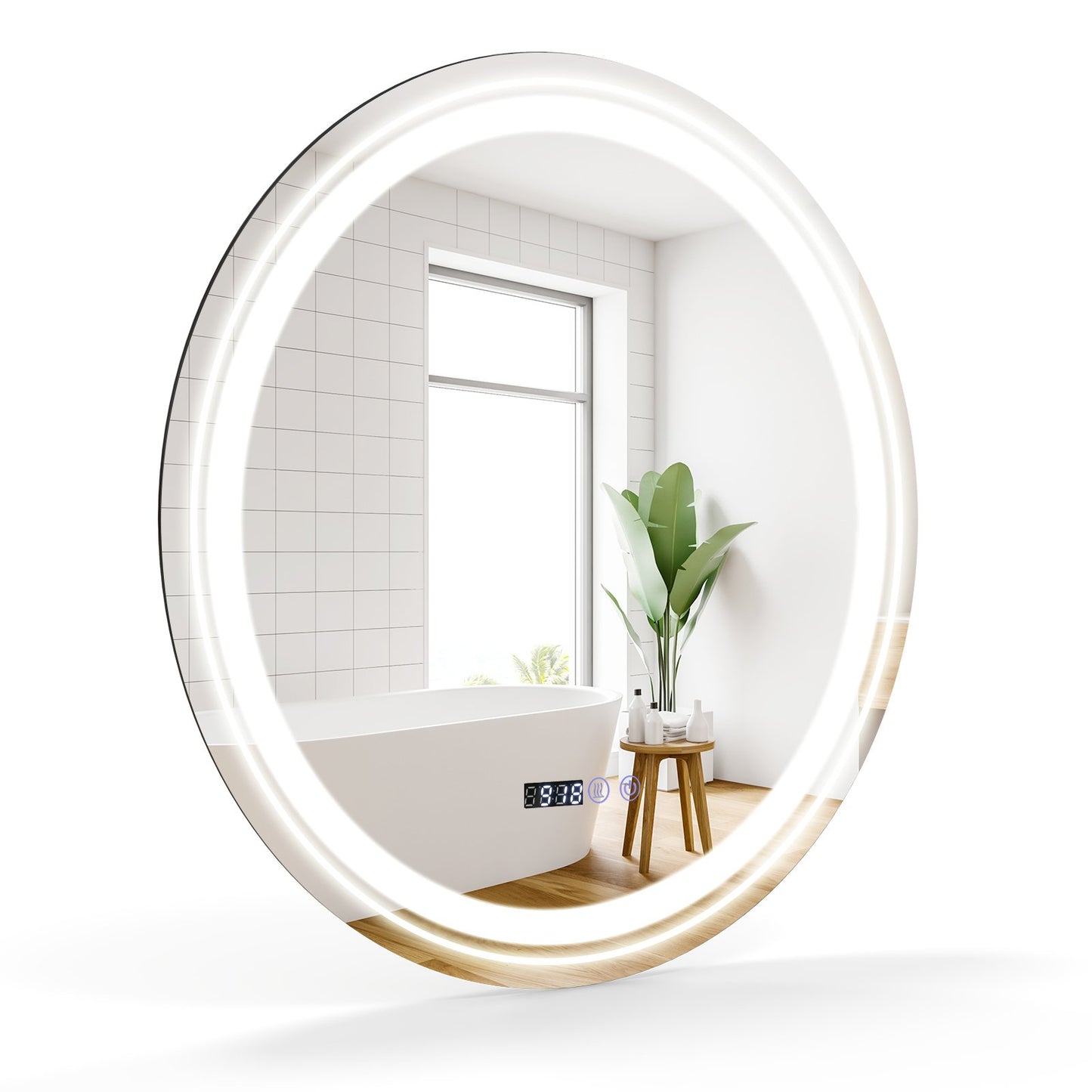Anti-Fog Round Led Bathroom Mirror with 3 Color LED Lights-M, White Wall Mirrors M at Gallery Canada