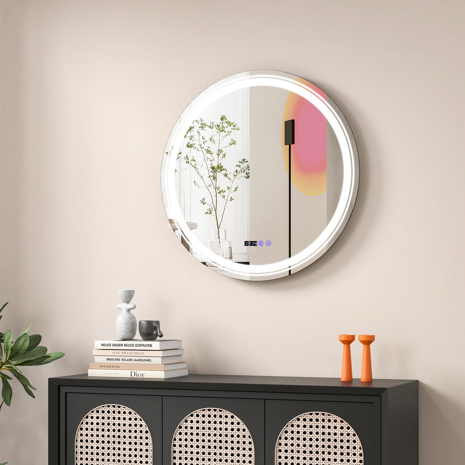 Anti-Fog Round Led Bathroom Mirror with 3 Color LED Lights-L, White Wall Mirrors at Gallery Canada