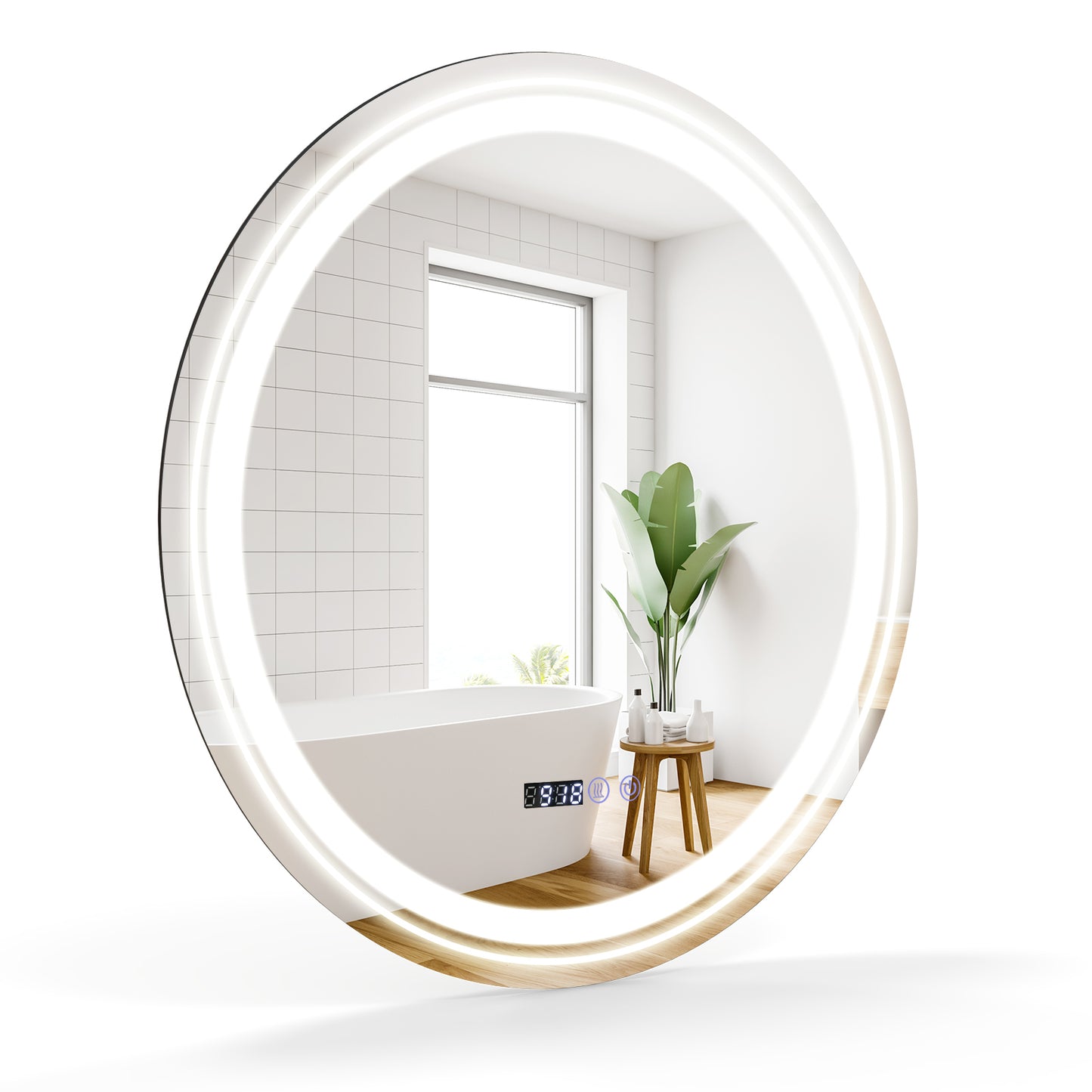 Anti-Fog Round Led Bathroom Mirror with 3 Color LED Lights-L, White Wall Mirrors L at Gallery Canada