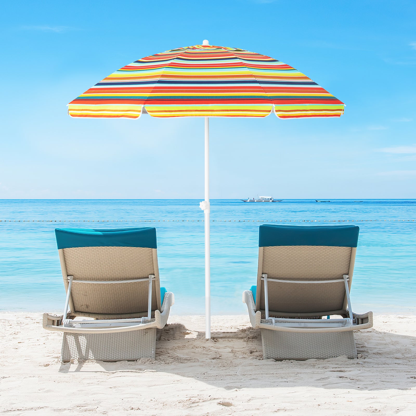 6.5 Feet Patio Beach Umbrella, Waterproof Polyester, Orange Outdoor Umbrellas at Gallery Canada