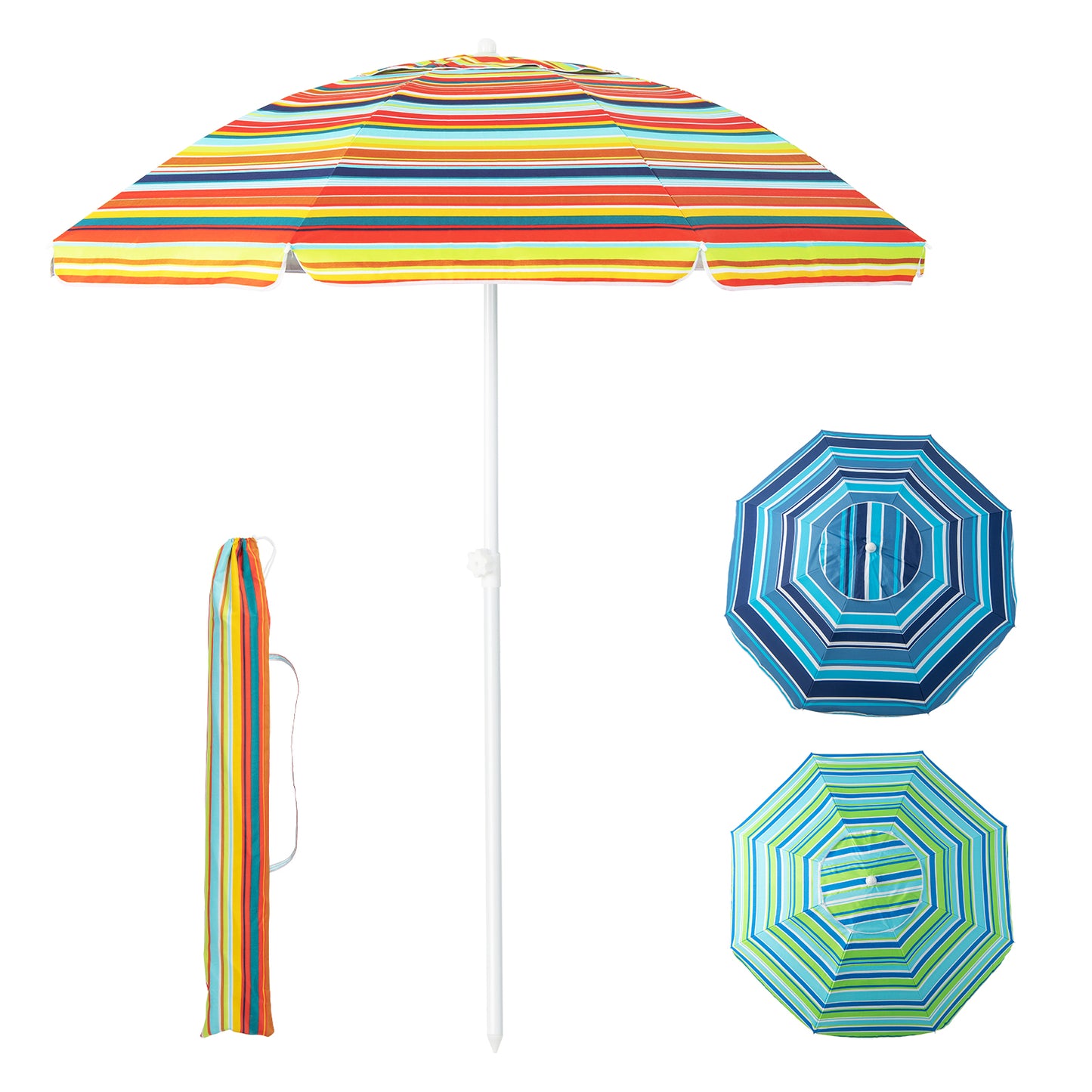 6.5 Feet Patio Beach Umbrella, Waterproof Polyester, Orange Outdoor Umbrellas at Gallery Canada