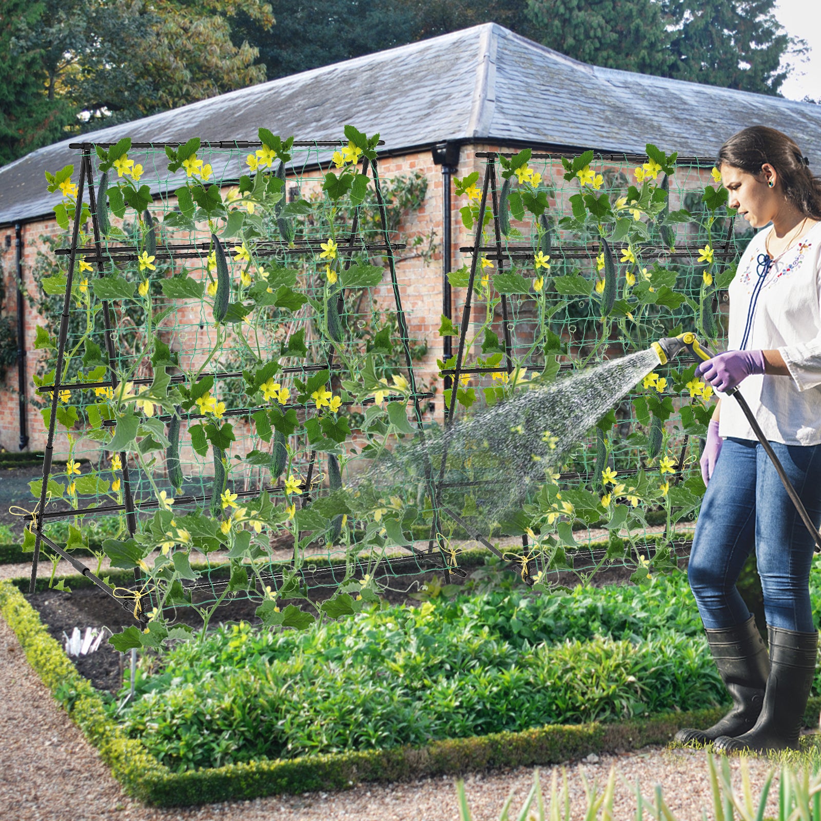 A-Frame Garden Cucumber Trellis with Netting for Climbing Plants Outdoor, Black Raised Garden Beds at Gallery Canada