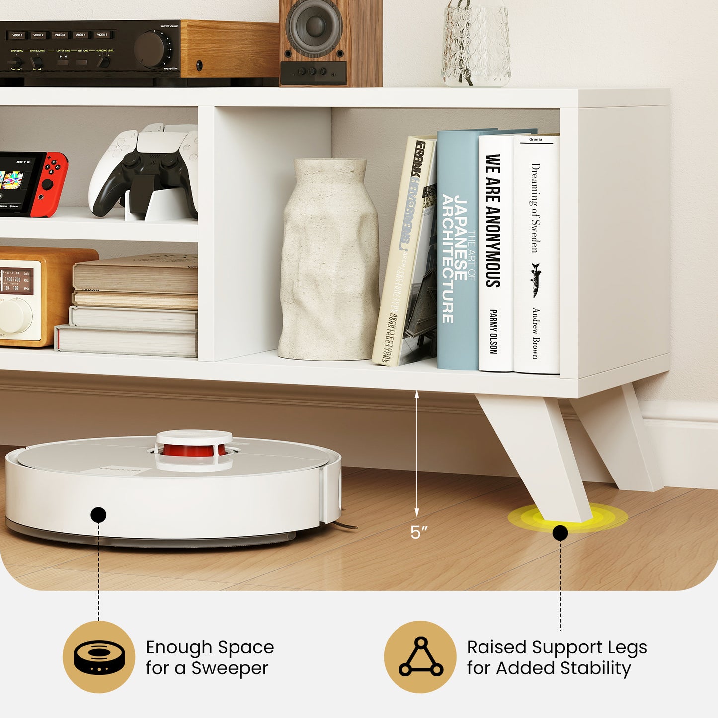 Media TV Console Table with Raised Support Legs, White Entertainment Centers & TV Stands at Gallery Canada