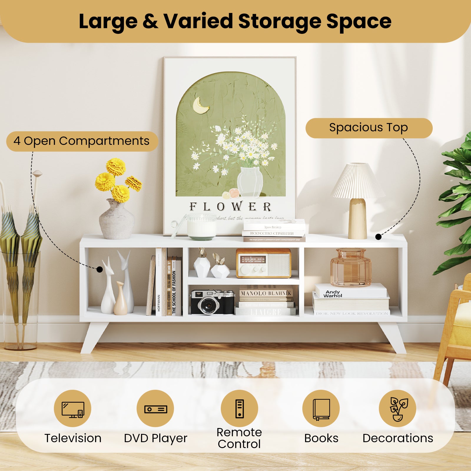 Media TV Console Table with Raised Support Legs, White Entertainment Centers & TV Stands at Gallery Canada