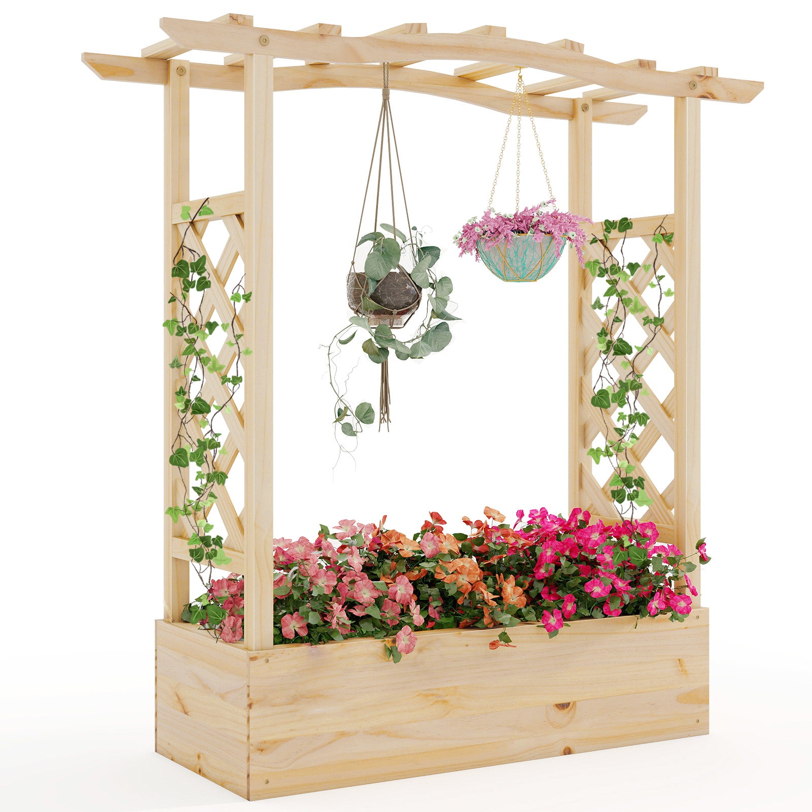 Wooden Raised Garden Bed Planter Box With Trellis And Hanging Roof Raised Garden Beds at Gallery Canada