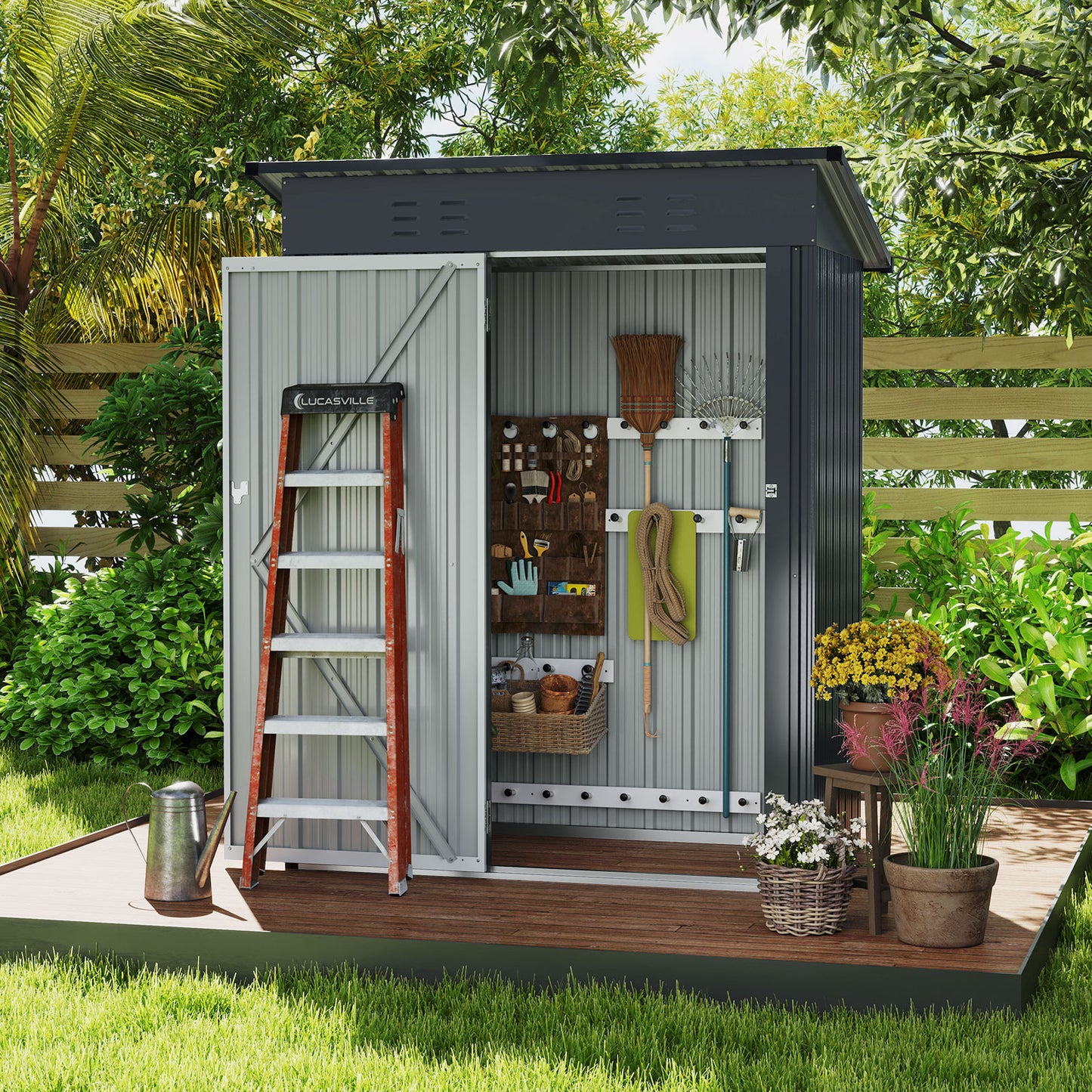 5 x 3 Feet Outdoor Storage Shed with Sloped Roof and Lockable Door, Gray Sheds & Outdoor Storage at Gallery Canada